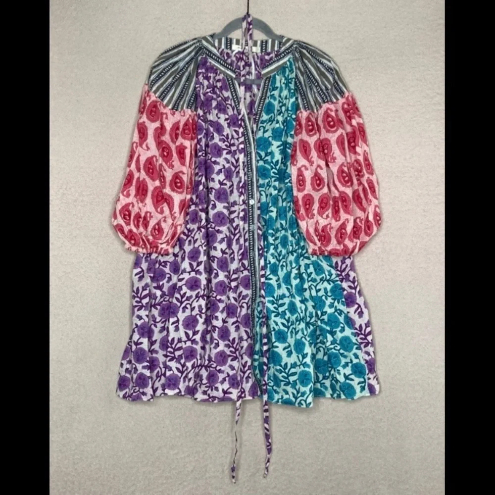 NEW Charina Sarte Floral Dress Women's XS Blue/Purple/Pink Balloon Sleeve Boho - Picture 6 of 14
